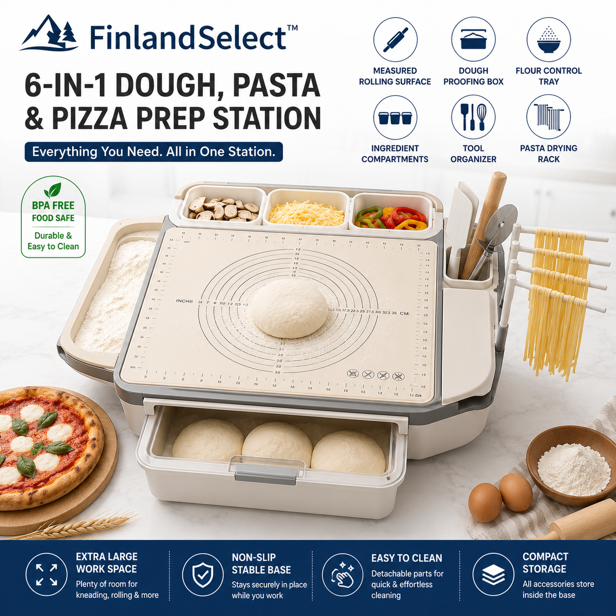 finlandselectvip™ 6-in-1 Dough, Pasta & Pizza Prep Station