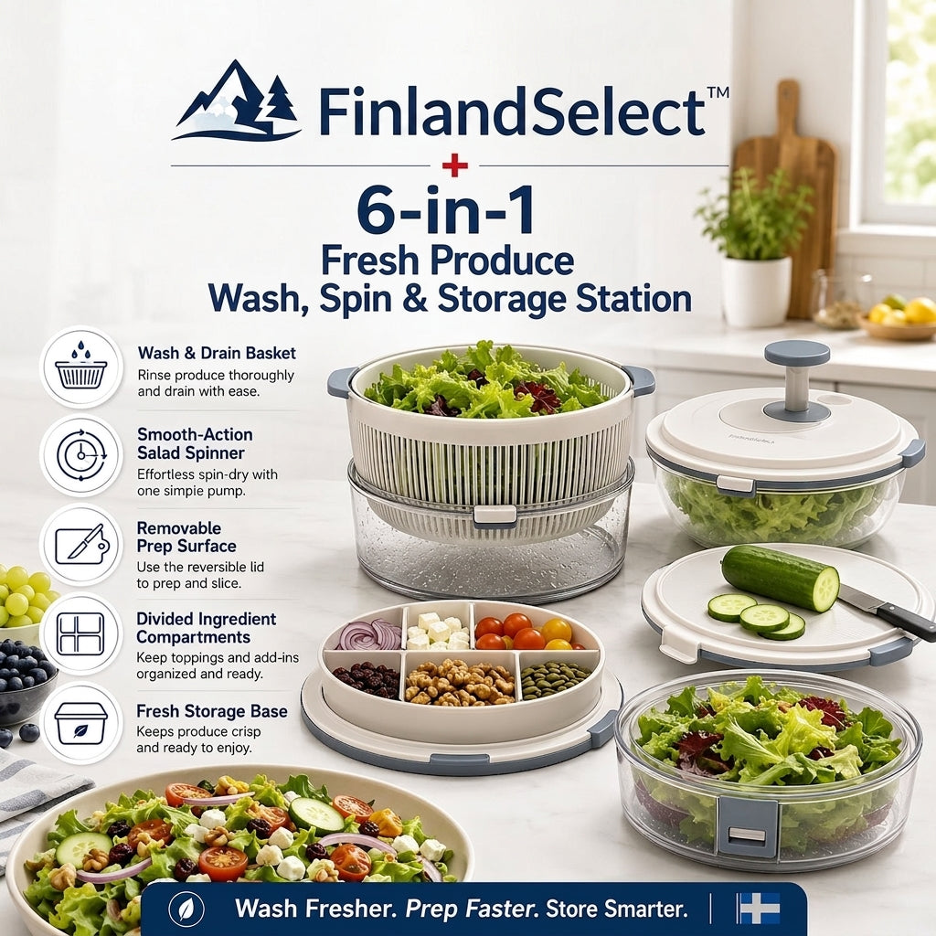finlandselectvip™ 6-in-1 Fresh Produce Wash, Spin & Storage Station